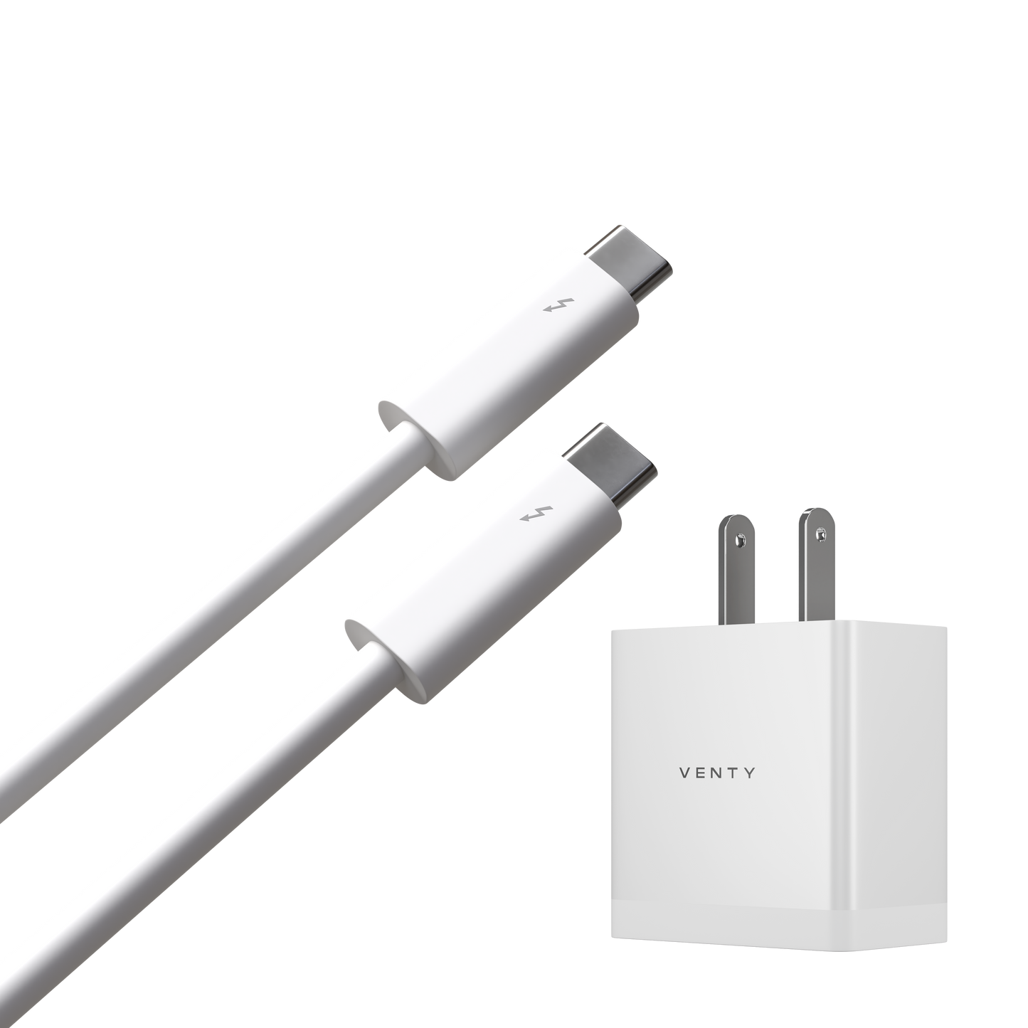 Two USB-C cables and a power adapter with 'VENTY' branding