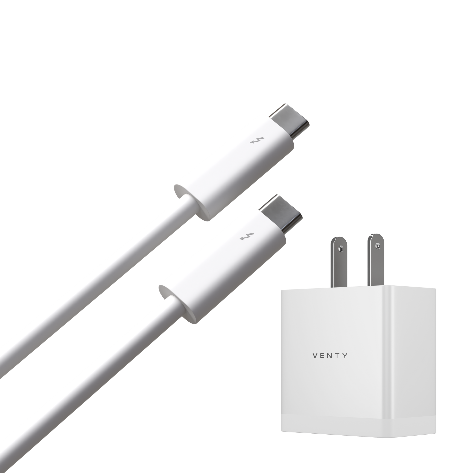 Two USB-C cables and a power adapter with 'VENTY' branding