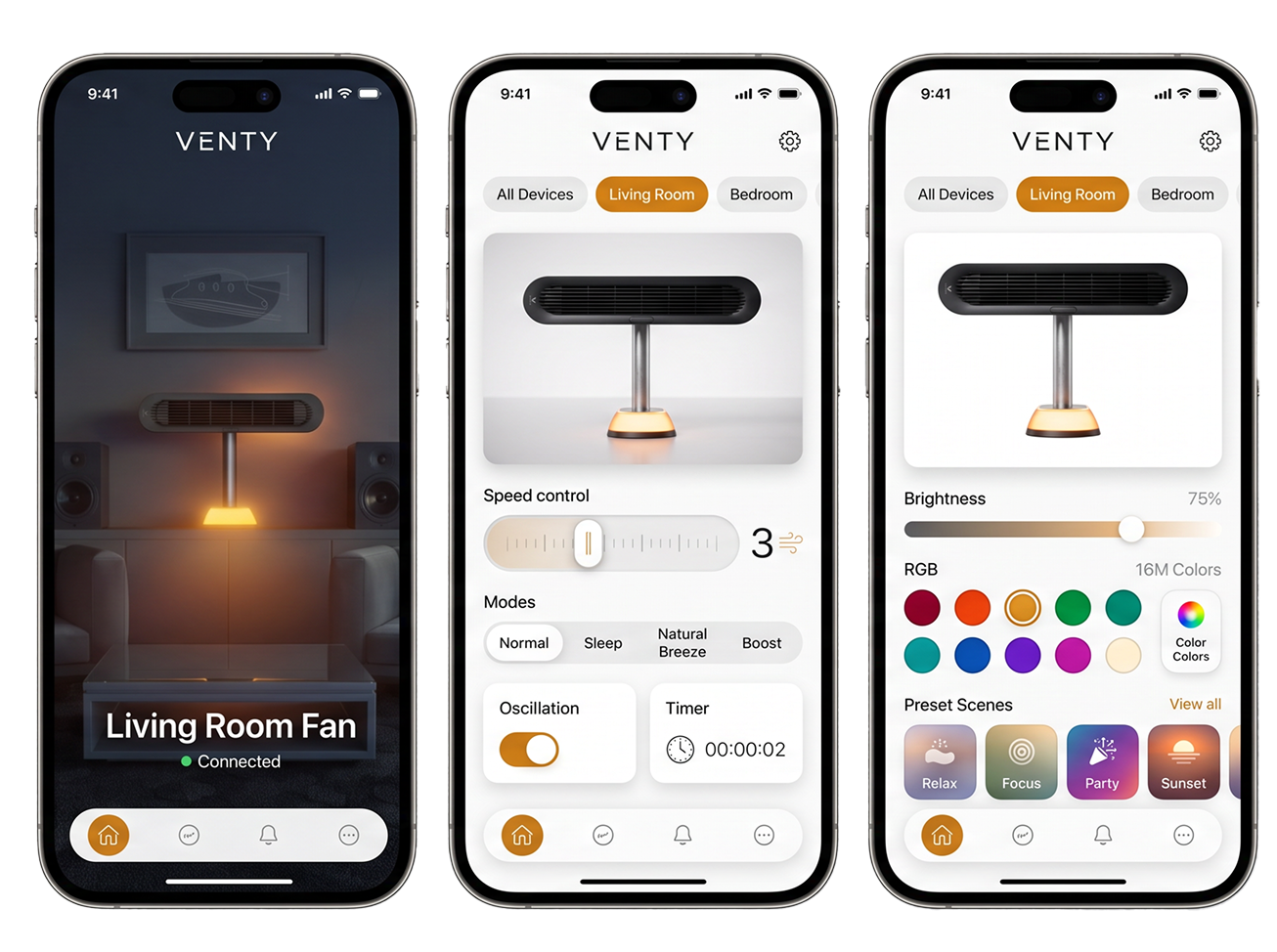 Venty app on three phones